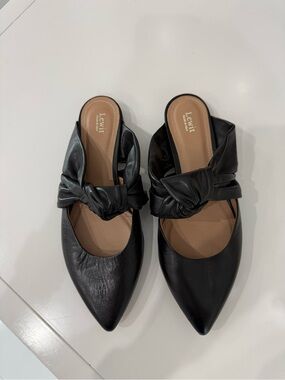 Lewit Black Knotted Leather Pointed-Toe Mule